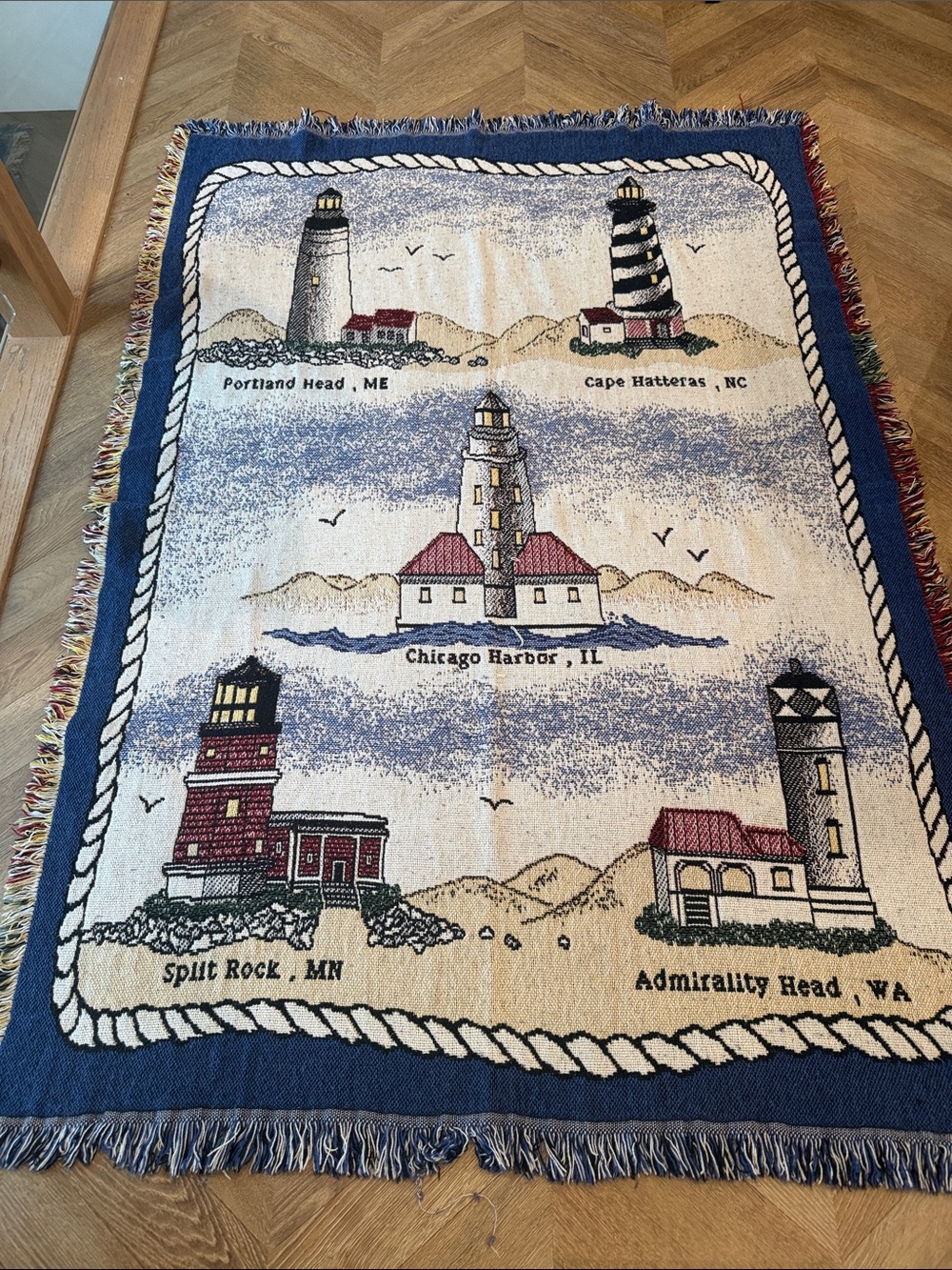 Lighthouse Tapestry Blanket with Nautical Design